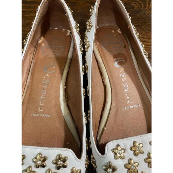 Jeffery Campbell Lbiza White Leather Slip On Daisy Gold & Stone Studded Flats - Picture 10 of 13